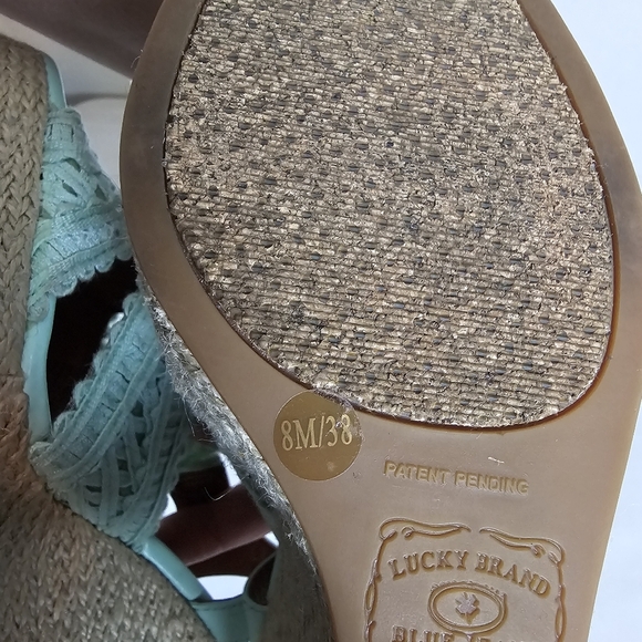 Lucky Brand Ridgeview Wedge Sandals Green Peep Toe Size 38 - Picture 9 of 11